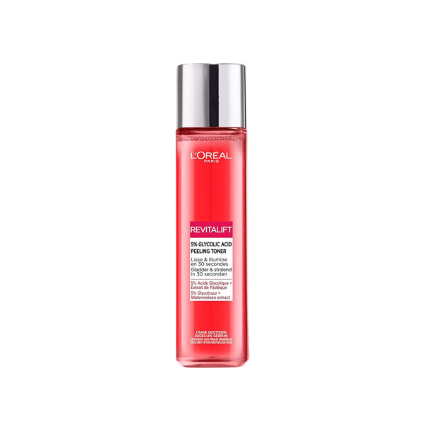تونر لایه بردار و روشن کننده و ضد لک حاوی گلیکولیک اسید لورال L'Oréal paris revitalift 5 glycolic acid peeling toner