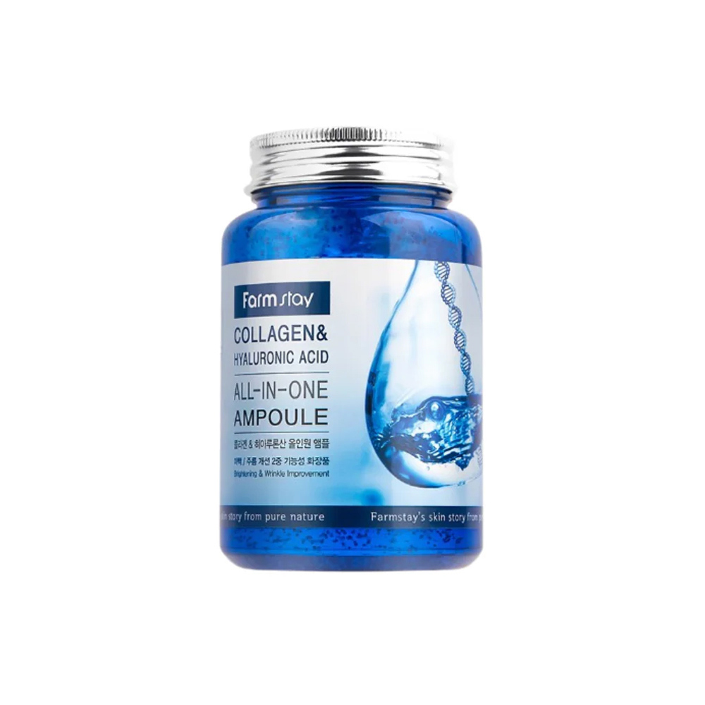 آمپول هیالورونیک اسید و کلاژن آل این وان فارم استی farm stay collagen & hyaluronic acid all in one ampoule